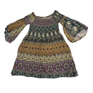 LA MIEL Women Mini Tunic Dress Size Small Multicolor Off Shoulder Top Boho